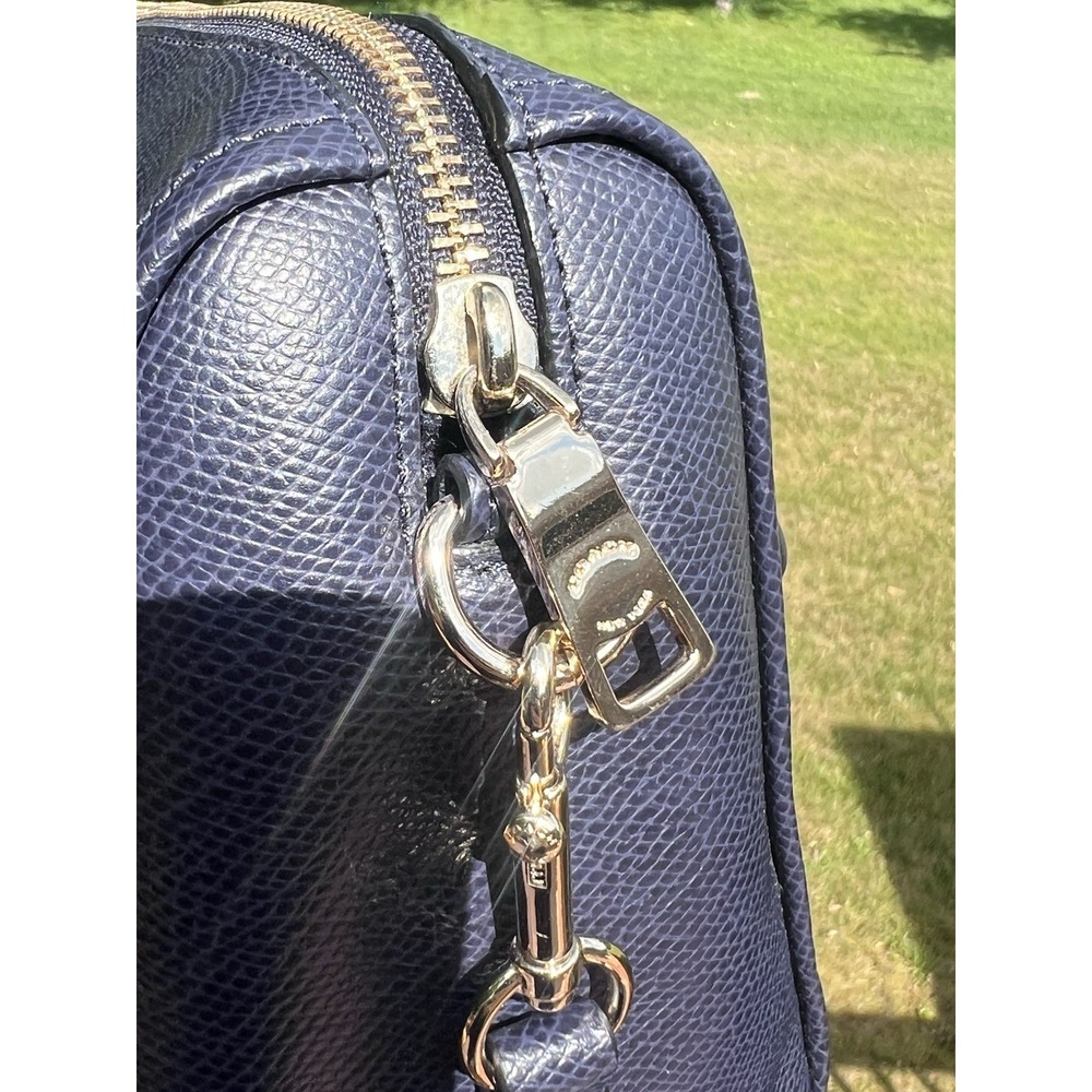 Coach Navy Blue Crossgrain Leather Mini Satchel Crossbody Purse Zip Top - Picture 9 of 16